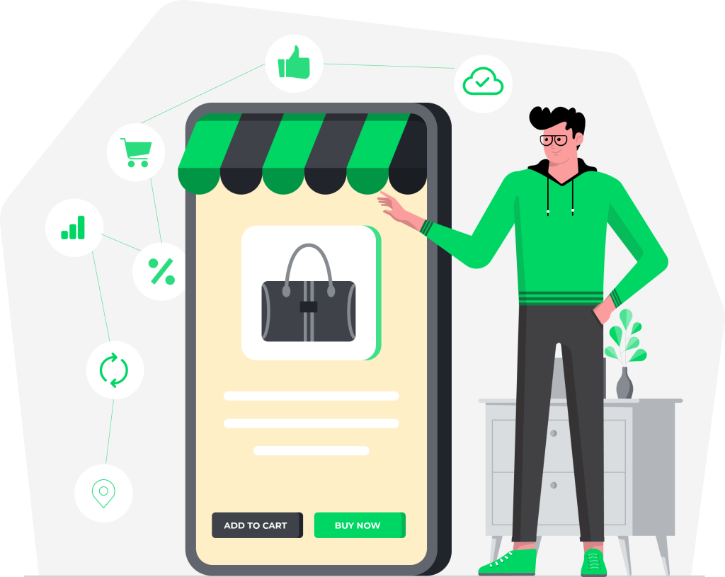 Illustration of a purse on an online mobile store to represent an object Flowlink sends to your integrations